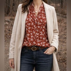 Rag & Bone Rust Floral Chiffon Blouse XS Sheer Long Sleeve Retail $350
